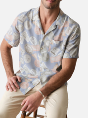 Marine Layer Sam Resort Shirt Short Sleeve Blue Coaster Print Button Up Collared Men’s Top for Men Spring Summer Outfits Athens GA Georgia Kempt Menswear Store Near Me