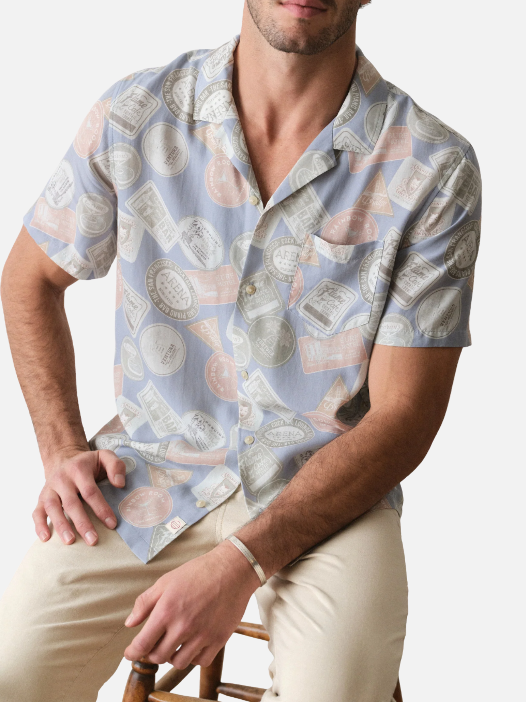 Marine Layer Sam Resort Shirt Short Sleeve Blue Coaster Print Button Up Collared Men’s Top for Men Spring Summer Outfits Athens GA Georgia Kempt Menswear Store Near Me