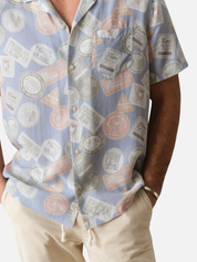 Marine Layer Sam Resort Shirt Short Sleeve Blue Coaster Print Button Up Collared Men’s Top for Men Spring Summer Outfits Athens GA Georgia Kempt Menswear Store Near Me