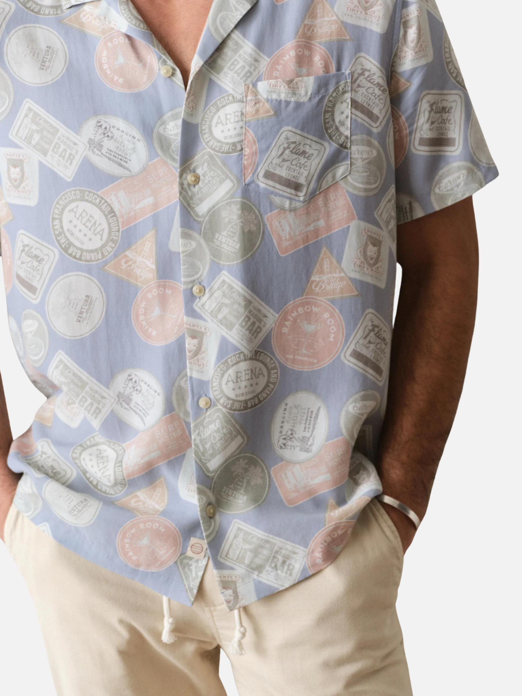 Marine Layer Sam Resort Shirt Short Sleeve Blue Coaster Print Button Up Collared Men’s Top for Men Spring Summer Outfits Athens GA Georgia Kempt Menswear Store Near Me