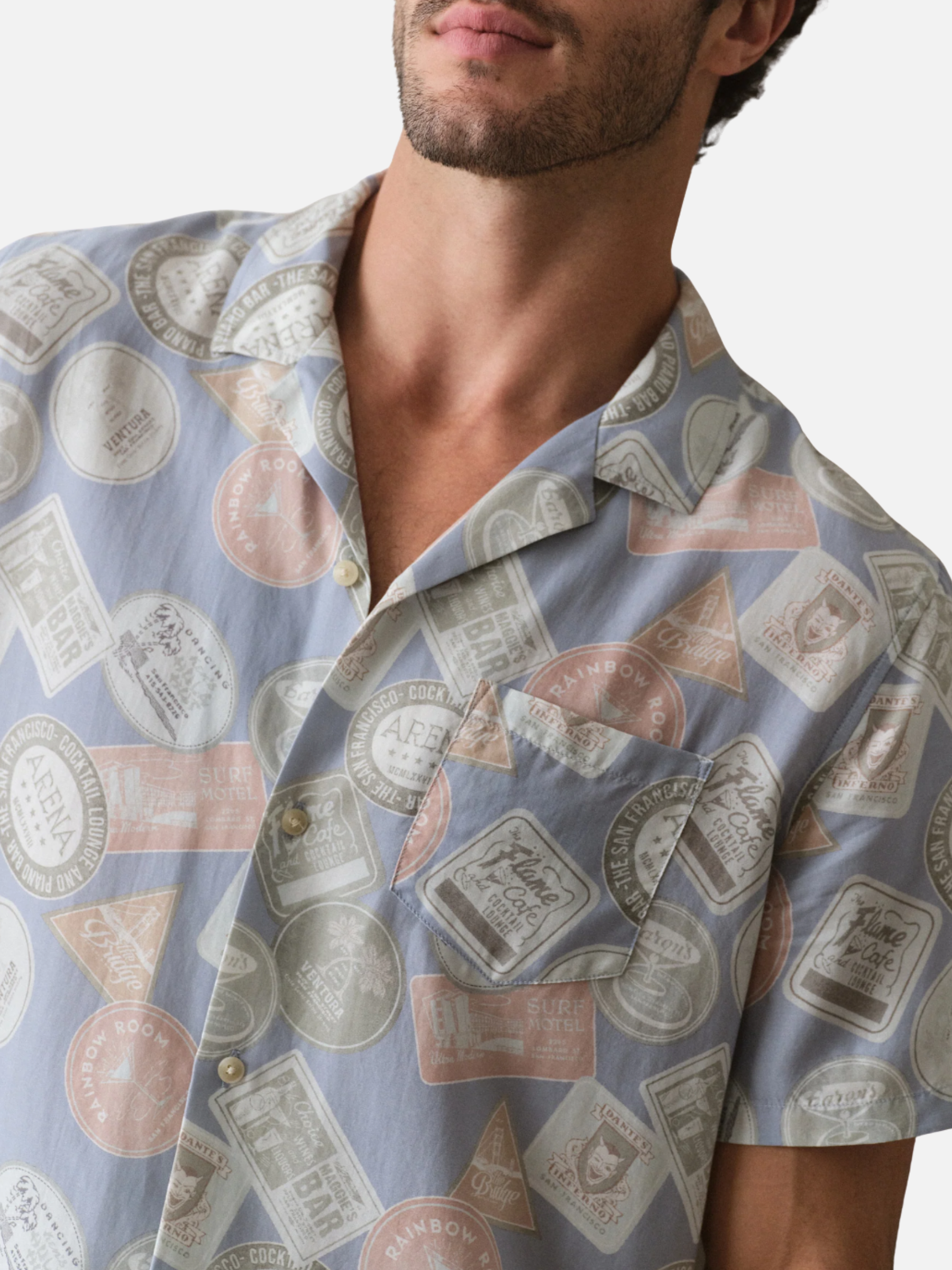 Marine Layer Sam Resort Shirt Short Sleeve Blue Coaster Print Button Up Collared Men’s Top for Men Spring Summer Outfits Athens GA Georgia Kempt Menswear Store Near Me