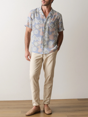 Marine Layer Sam Resort Shirt Short Sleeve Blue Coaster Print Button Up Collared Men’s Top for Men Spring Summer Outfits Athens GA Georgia Kempt Menswear Store Near Me