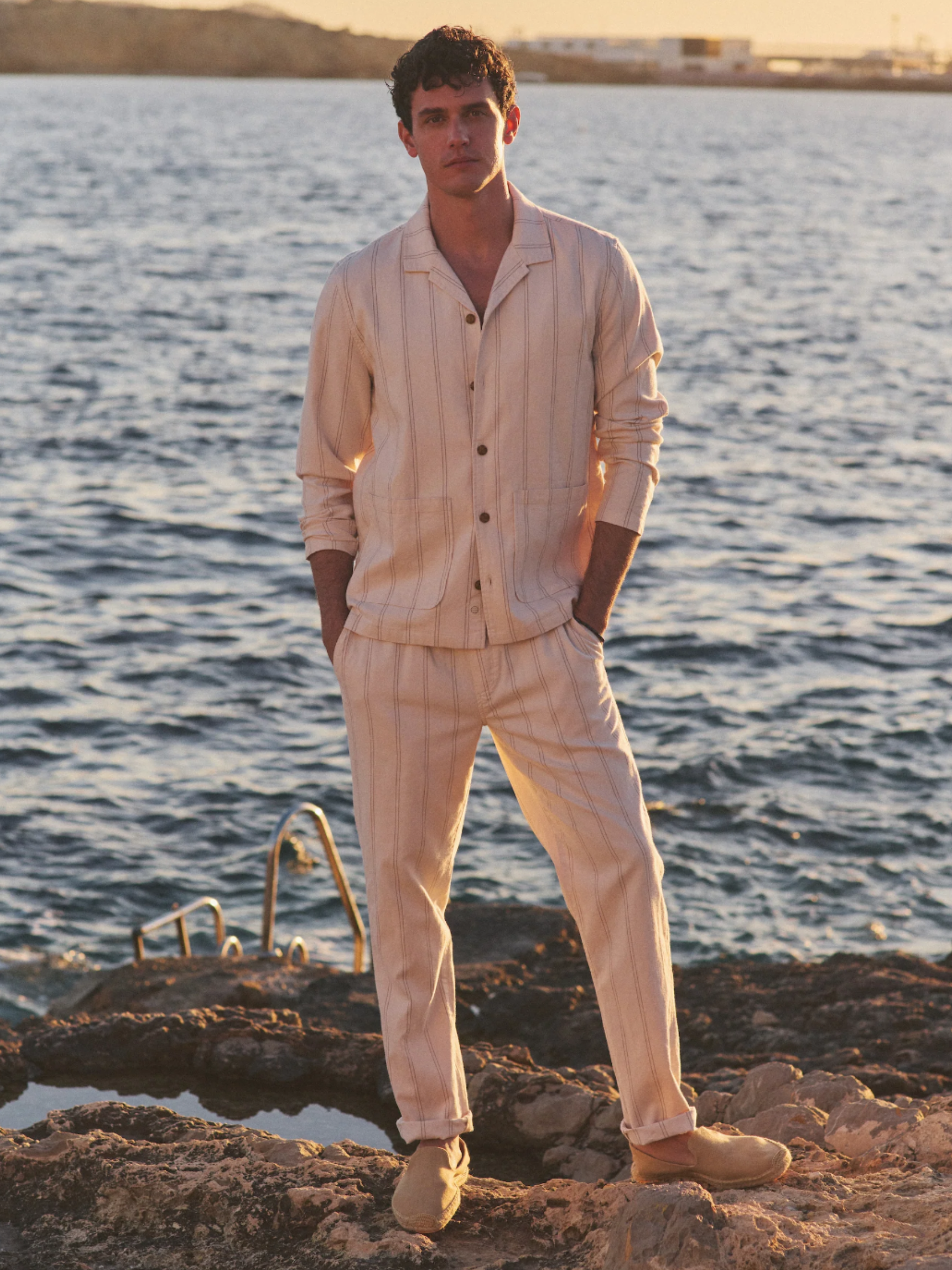 Marine Layer Saturday Hemp Beach Pant - Natural/Brown Stripe