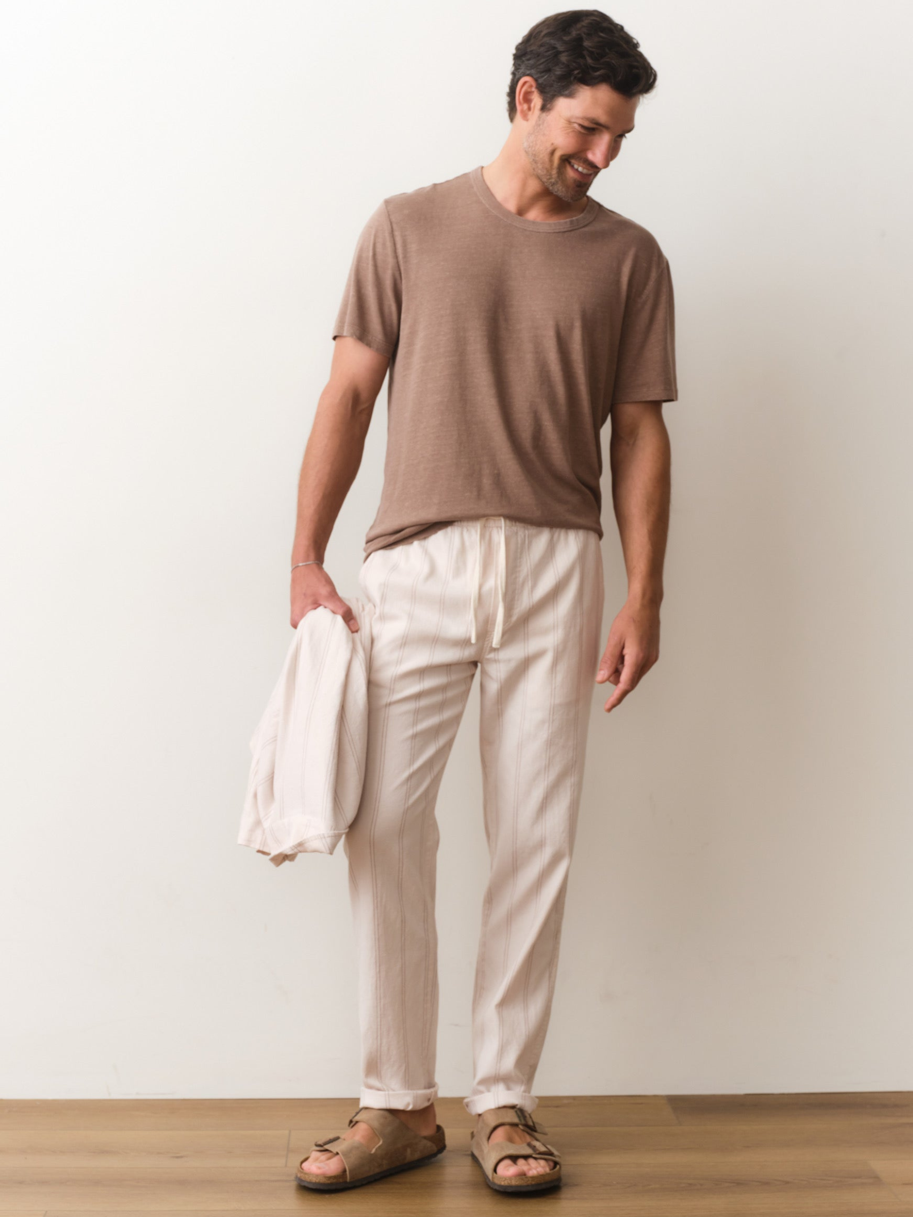 Marine Layer Saturday Hemp Beach Pant - Natural/Brown Stripe