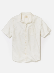 Marine Layer Stretch Selvage Shirt Natural Cream Front Pocket short Sleeve Collared Button Up Shirt for Men Men’s Summer Tops for Vacation Athens GA Georgia Kempt Menswear Store Near me