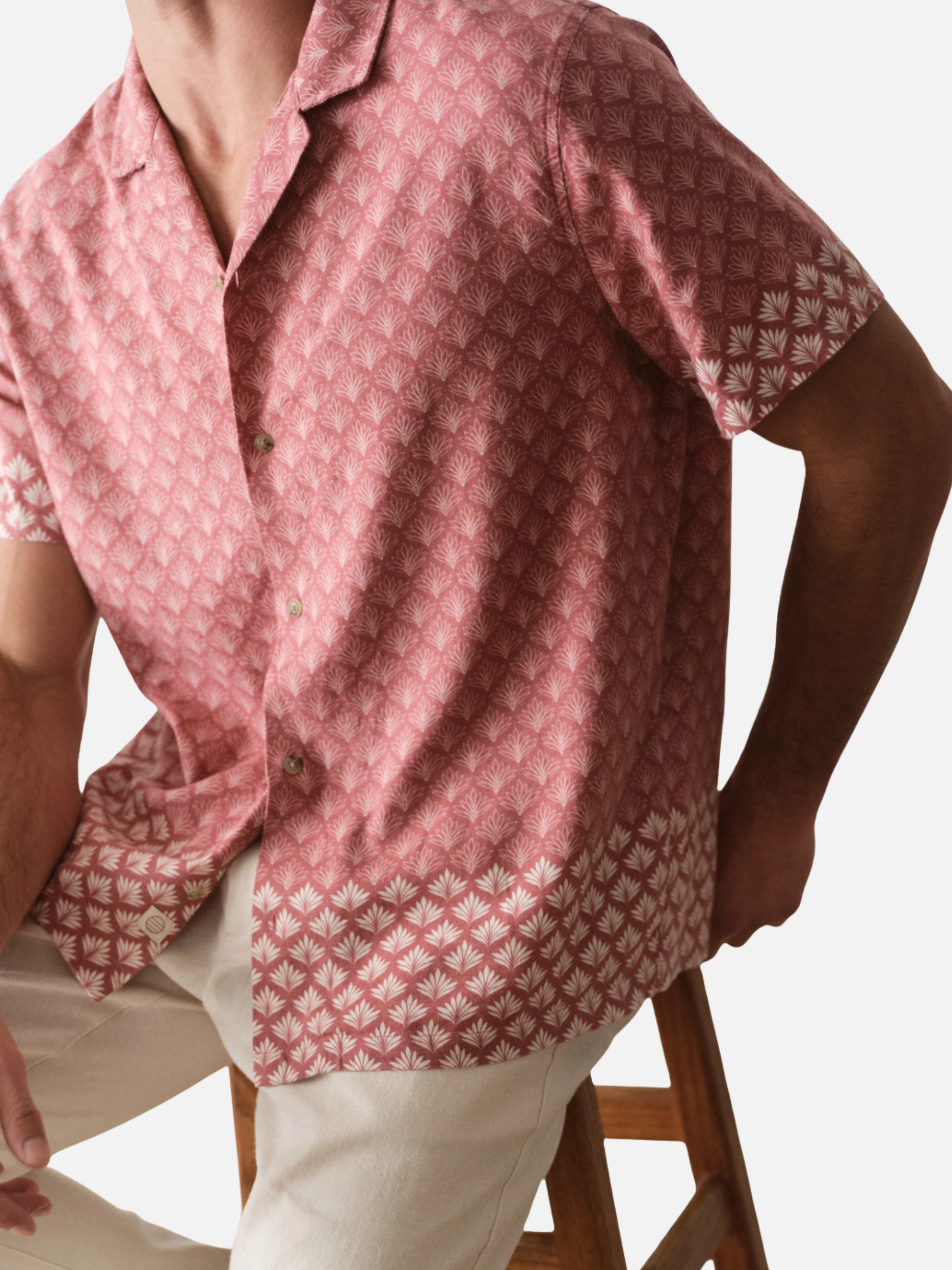Marine Layer Stu Linen Resort Shirt Withered Rose Agave Print Pink Salmon Collared Short Sleeve Button Down Men’s Spring Summer Tops for Men Vacation Outfits for Guys Athens GA Georgia Kempt Menswear Store Near Me