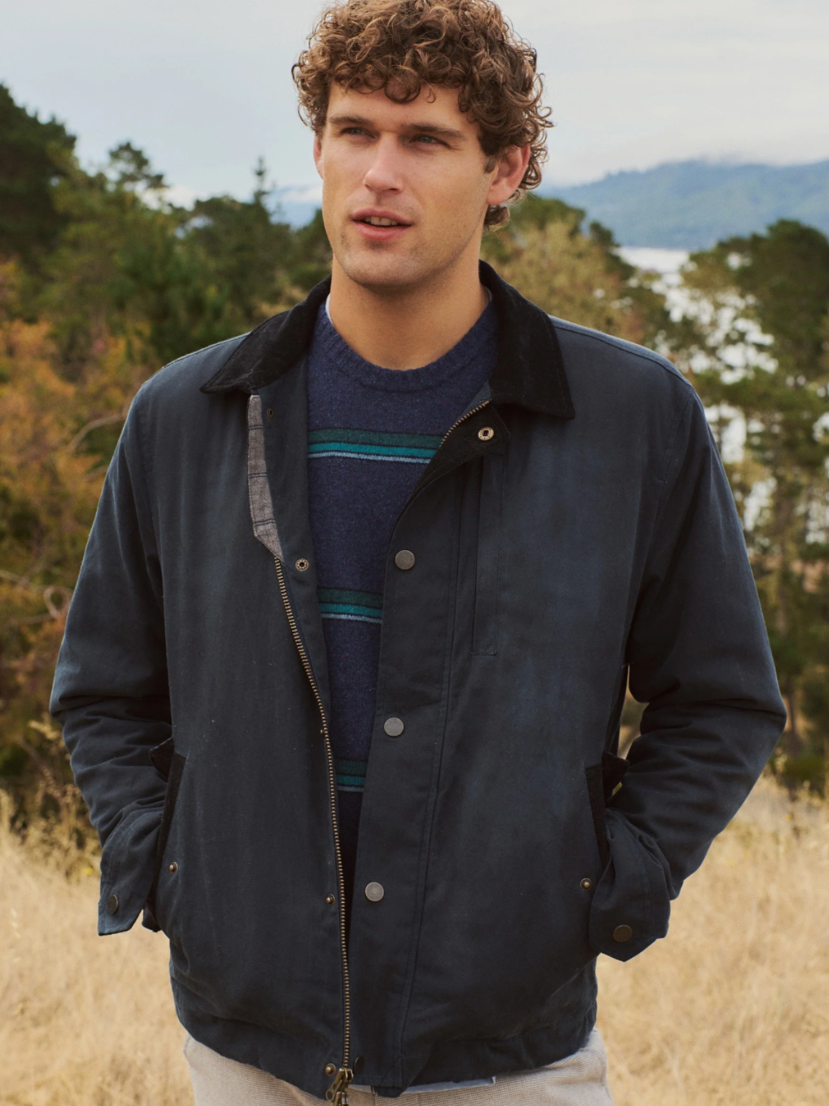 Marine Layer Weston Wax Canvas Barn Jacket - Dark Blue
