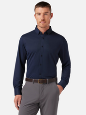 Mizzen + Main Halyard LS Long Sleeve Dress Shirt Navy Blue Men’s Tops Formal Shirts Breathable Comfortable Wrinkle Free Fabric Athens GA Georgia Kempt Menswear Store Near Me