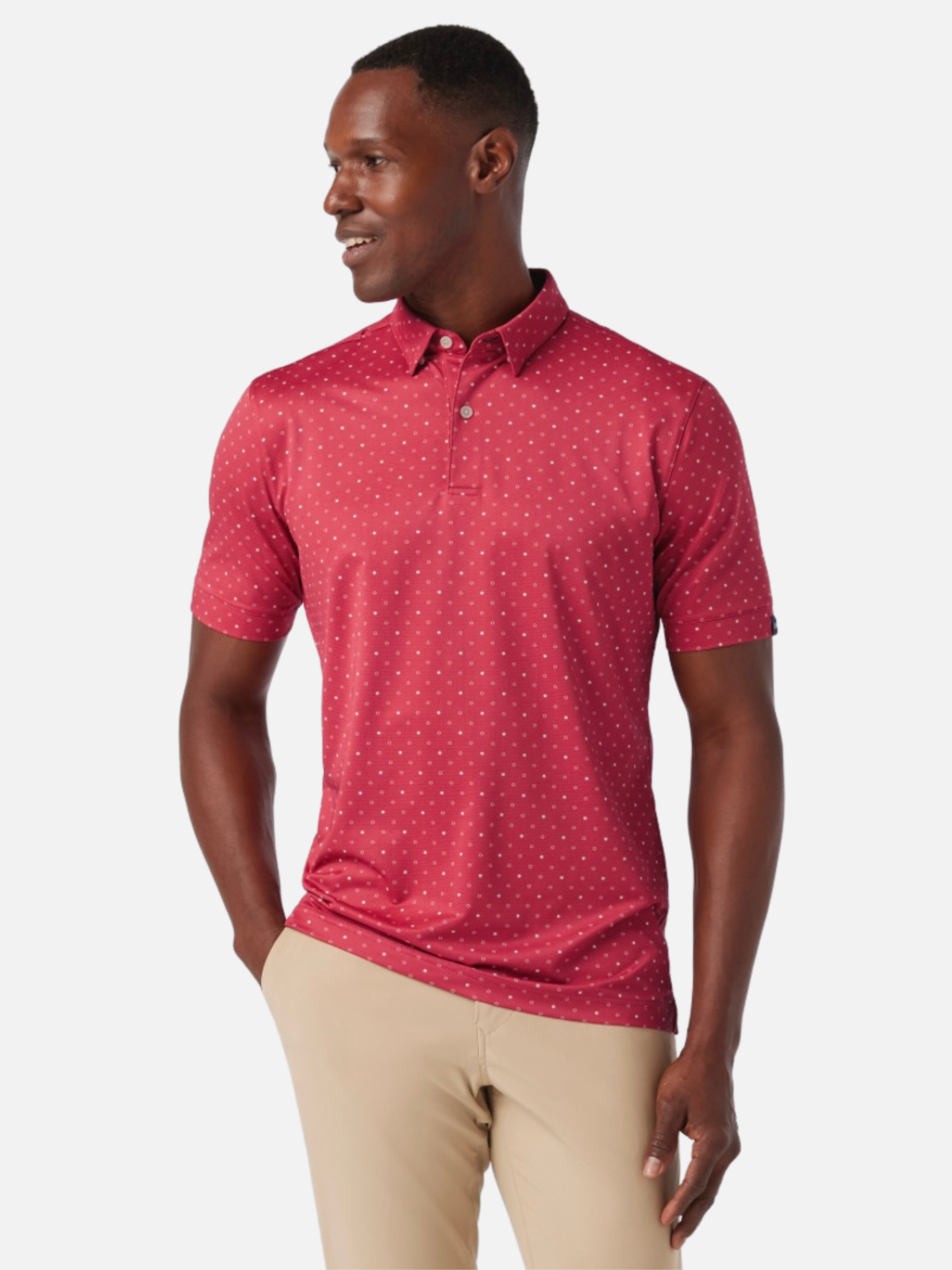 Mizzen + Main Halyard SS Short Sleeve Polo Shirt Men’s Tops for Men Red Clay Dot Pattern Collared Shirt Athens GA Georgia Kempt Menswear Store Near Me