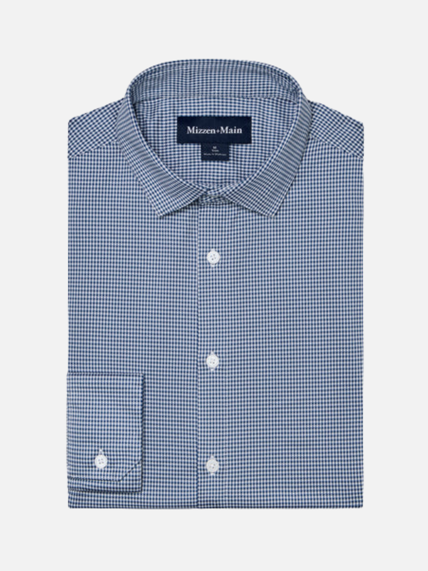 Mizzen and Main Halyard Long Sleeve No Tuck Dress Shirt Navy Blue Peter Gingham Print Men’s Collared Button Up Nice Shirts for Guys Men’s Formal Tops Moisture Wicking Wrinkle Resistant Summer Long Sleeves Athens GA Georgia Kempt Menswear Store Near Me