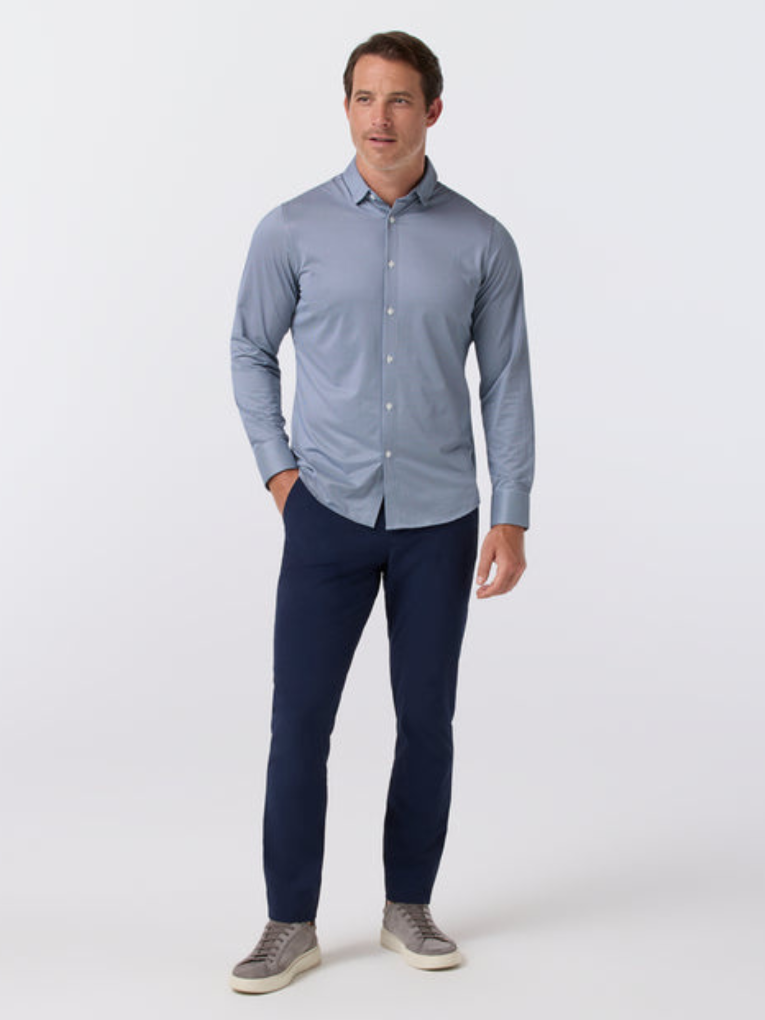 Mizzen and Main Halyard Long Sleeve No Tuck Dress Shirt Navy Blue Peter Gingham Print Men’s Collared Button Up Nice Shirts for Guys Men’s Formal Tops Moisture Wicking Wrinkle Resistant Summer Long Sleeves Athens GA Georgia Kempt Menswear Store Near Me