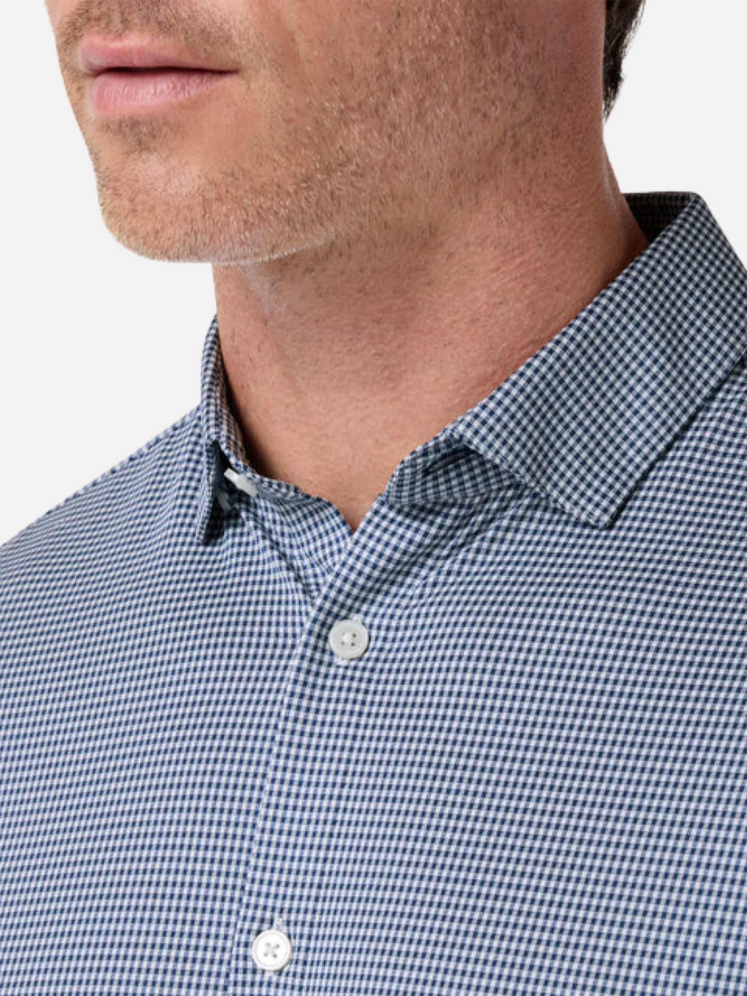 Mizzen and Main Halyard Long Sleeve No Tuck Dress Shirt Navy Blue Peter Gingham Print Men’s Collared Button Up Nice Shirts for Guys Men’s Formal Tops Moisture Wicking Wrinkle Resistant Summer Long Sleeves Athens GA Georgia Kempt Menswear Store Near Me