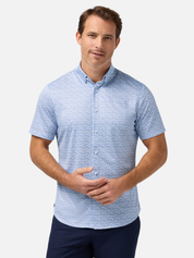 Mizzen and Main Halyard Dress Shirt Formal Short Sleeve Collared Button Down Coastal Fjord Textured Palm Moisture Wicking Wrinkle Resistant Summer Wedding Guest Shirts Athens GA Georgia Kempt Menswear Store Near Me