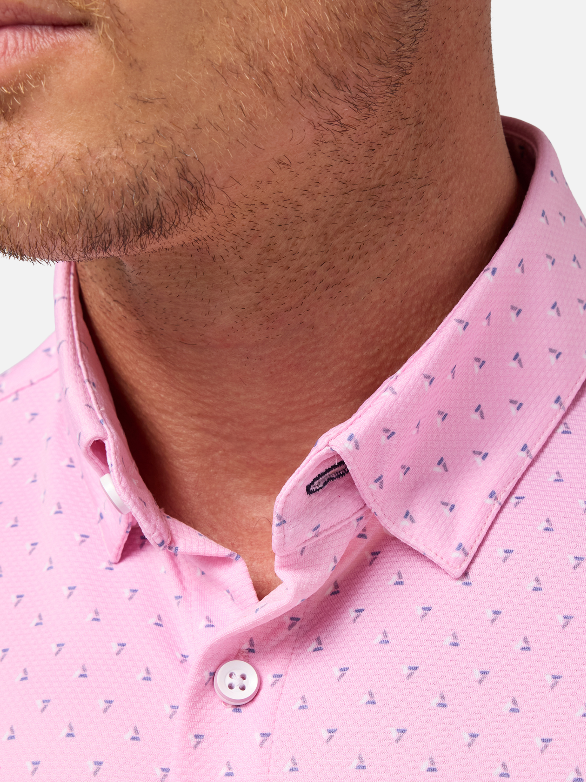 Mizzen and Main Halyard Dress Shirt Formal Short Sleeve Collared Button Down Pink Salt Tossed Triangle Moisture Wicking Wrinkle Resistant Summer Wedding Guest Shirts Athens GA Georgia Kempt Menswear Store Near Me