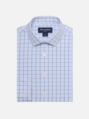 Mizzen and Main Leeward Long Sleeve  Dress Shirt Cloud Blue Hampton Window Pane Print Men’s Collared Button Up Nice Shirts for Guys Men’s Formal Tops Moisture Wicking Wrinkle Resistant Summer Long Sleeves Athens GA Georgia Kempt Menswear Store Near Me