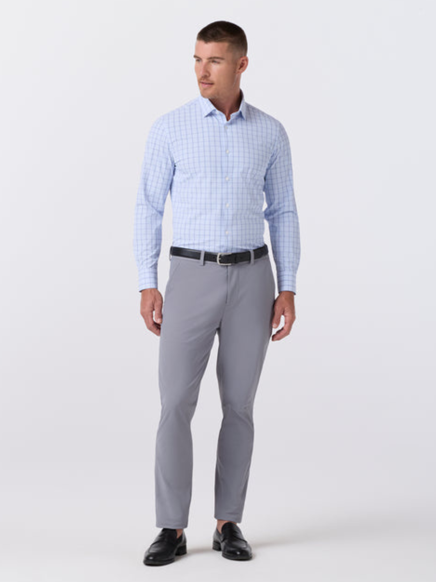 Mizzen and Main Leeward Long Sleeve  Dress Shirt Cloud Blue Hampton Window Pane Print Men’s Collared Button Up Nice Shirts for Guys Men’s Formal Tops Moisture Wicking Wrinkle Resistant Summer Long Sleeves Athens GA Georgia Kempt Menswear Store Near Me