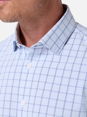 Mizzen and Main Leeward Long Sleeve  Dress Shirt Cloud Blue Hampton Window Pane Print Men’s Collared Button Up Nice Shirts for Guys Men’s Formal Tops Moisture Wicking Wrinkle Resistant Summer Long Sleeves Athens GA Georgia Kempt Menswear Store Near Me