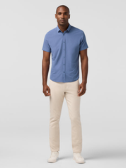 Mizzen and Main Porter Short Sleeve Shirt Button Up Collared Men’s Top Coastal Fjord Blue Athens GA Georgia Kempt Menswear Store Near Me