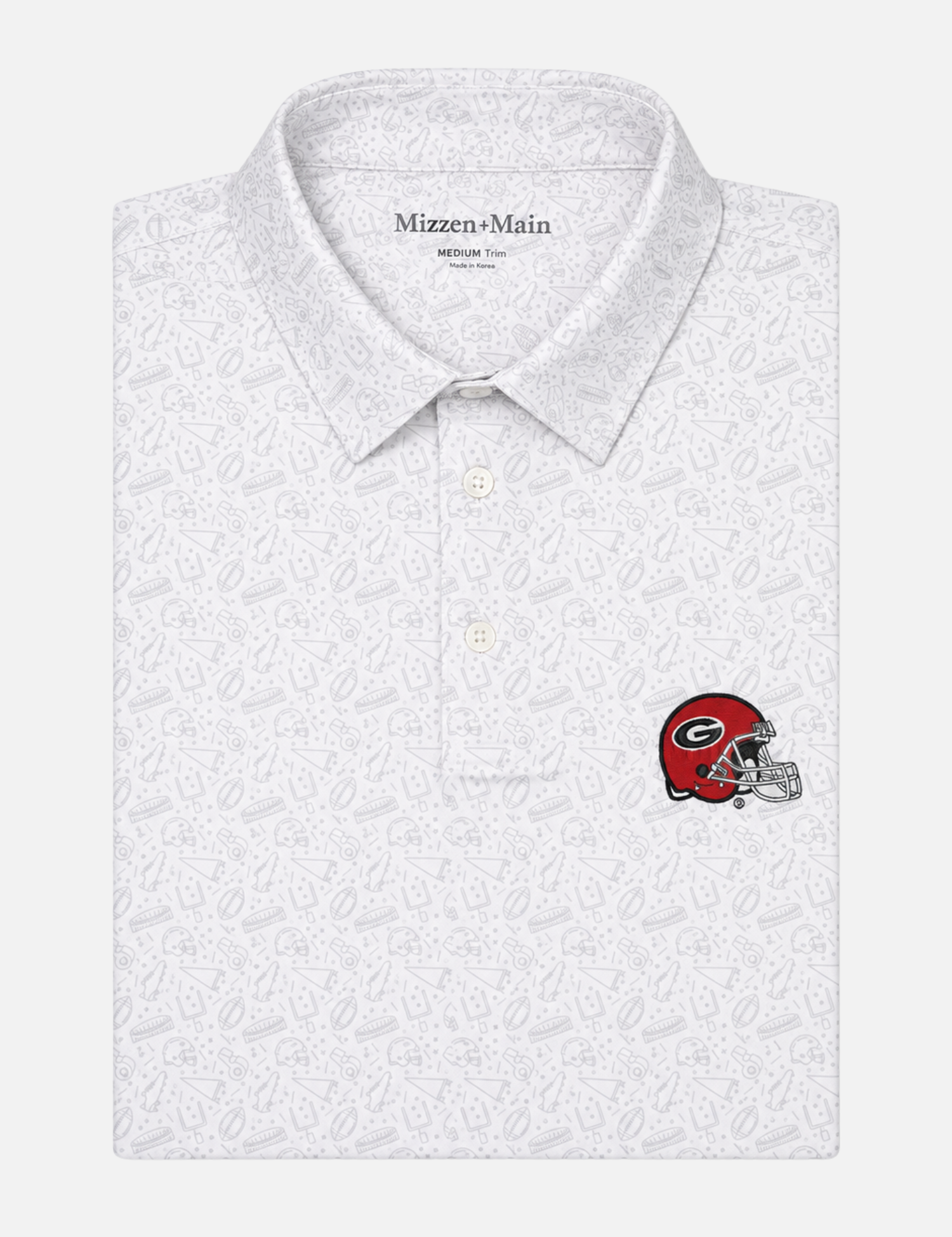 Mizzen + Main Georgia Bulldogs Versa SS Polo Aluminum End Zone UGA Dry Fit Performance Golf Polo White Mens Short Sleeve Shirt Dawgs