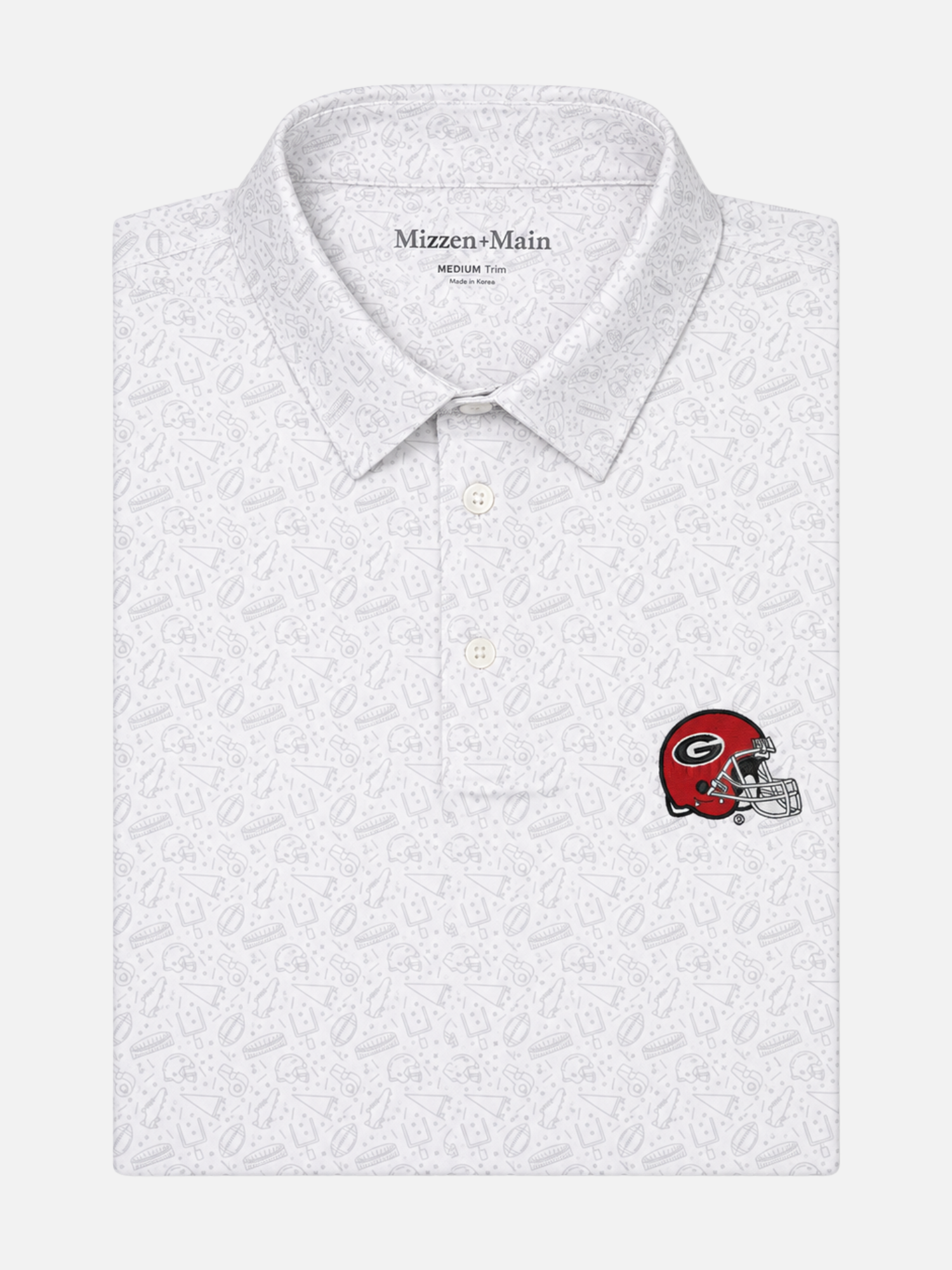 Mizzen + Main Georgia Bulldogs Versa SS Polo Aluminum End Zone UGA Dry Fit Performance Golf Polo White Mens Short Sleeve Shirt Dawgs