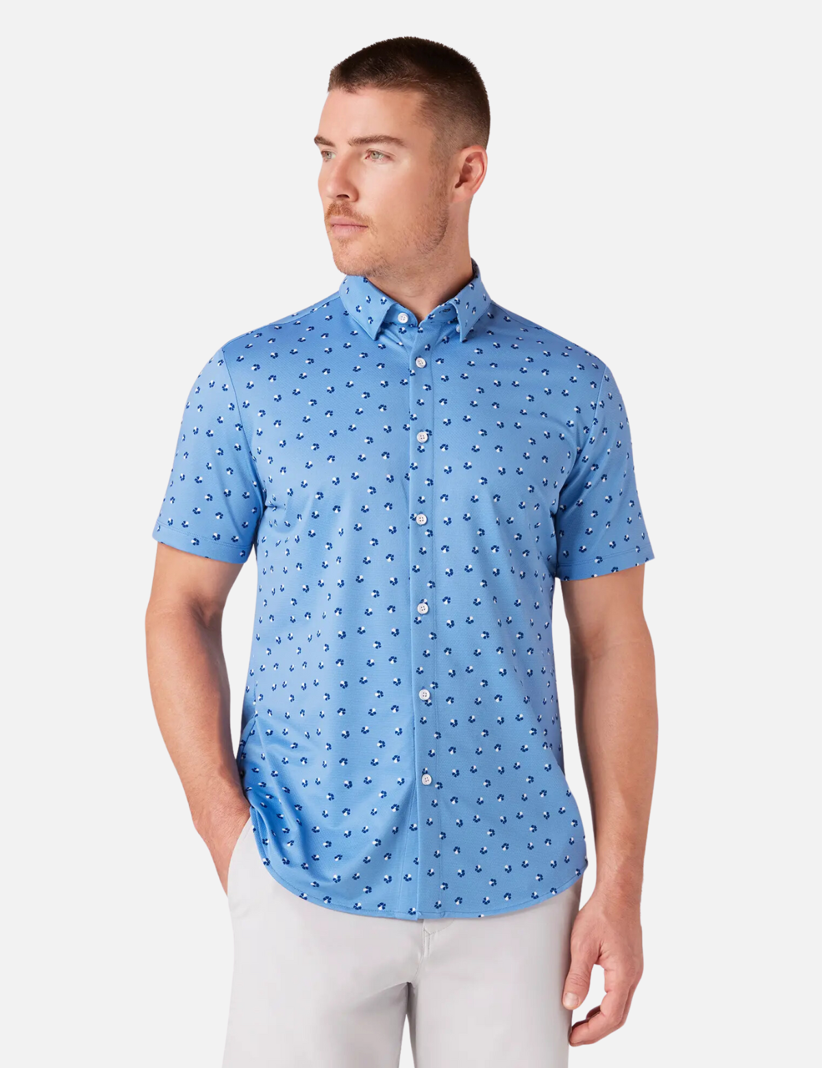 Mizzen and + Main Halyard Dress Shirt Button Down Hidden Collar Provence Floral Menswear Summer Short Sleeve Performance No Tuck Mens Clothing Store Athens Georgia Kempt Athens New Arrival