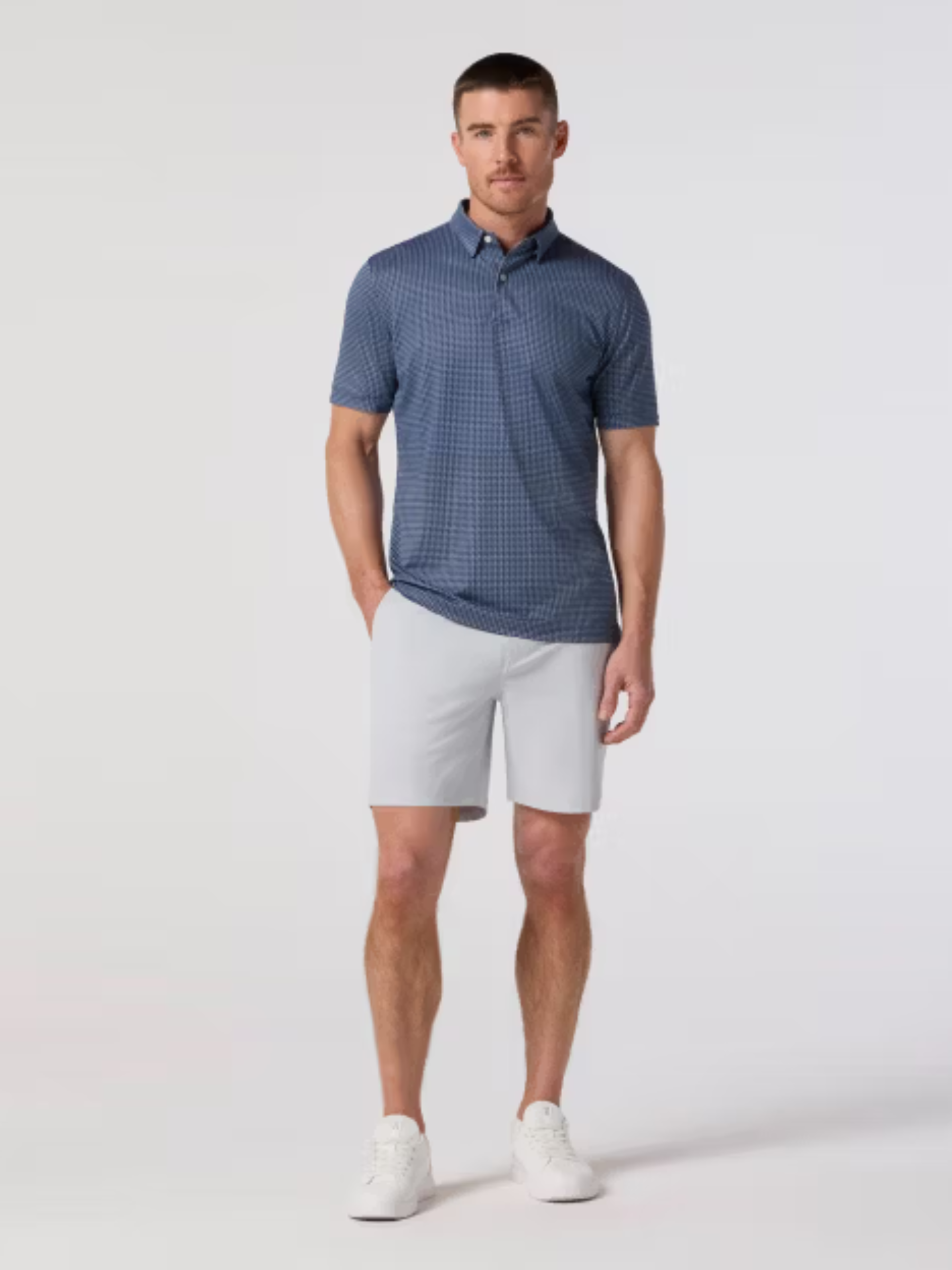 Mizzen + Main Halyard SS Short Sleeve Polo Navy Geo Twill Men's Performance Fabric Polo Shirt For Men Athens GA Georgia Kempt Menswear Store Near Me