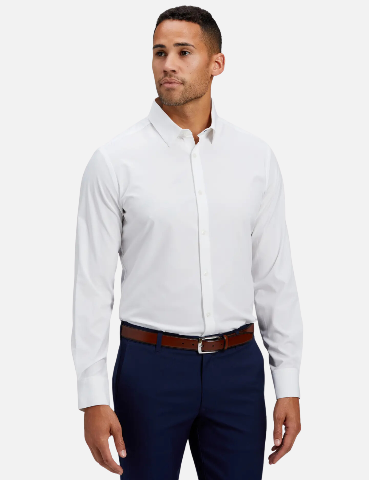 mizzen + main leeward formal dress shirt solid white performance dri-fit moisture wicking material polyester spandex blend point collar with faux shell buttons kempt athens ga georgia men's clothing store