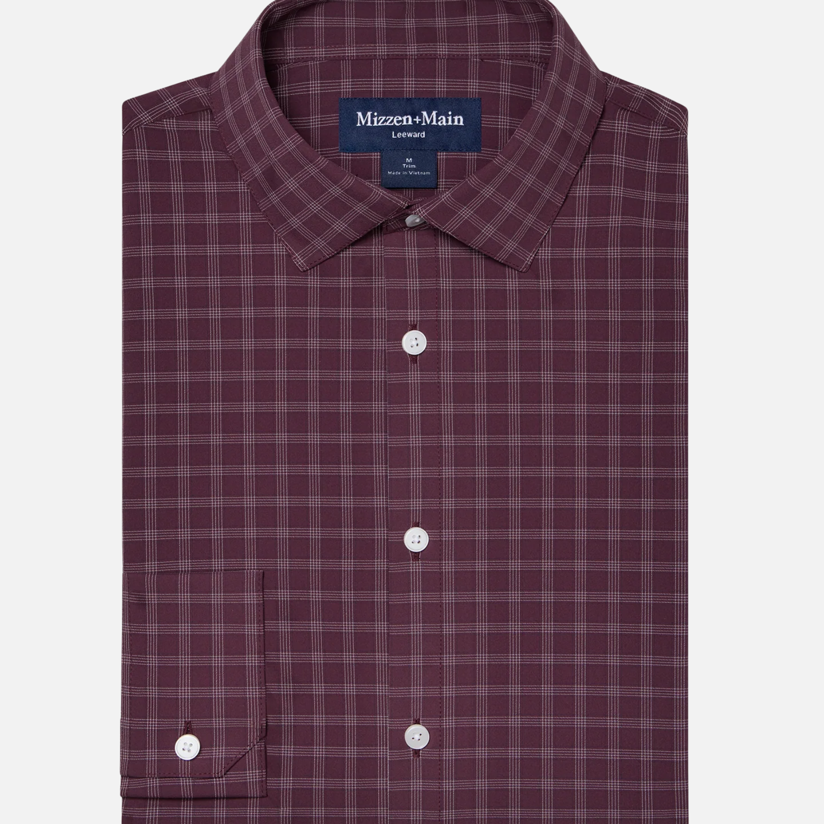 Mizzen + Main Leeward LS Dress Shirt - Merlot Cole Plaid Dry Fit Wrinkle Resistant Button Down Maroon White Mens Shirt
