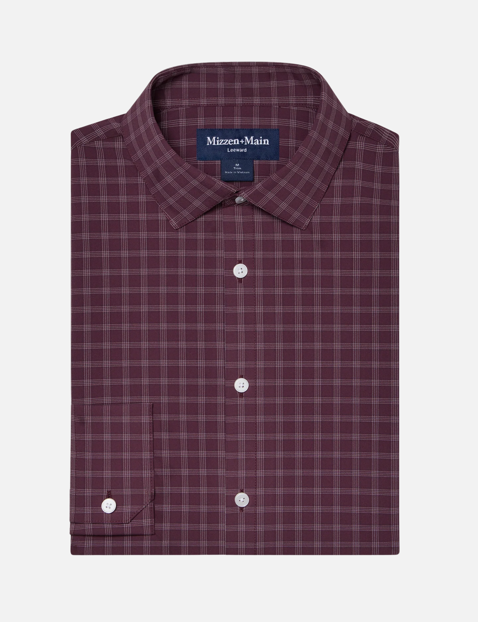 Mizzen + Main Leeward LS Dress Shirt - Merlot Cole Plaid Dry Fit Wrinkle Resistant Button Down Maroon White Mens Shirt