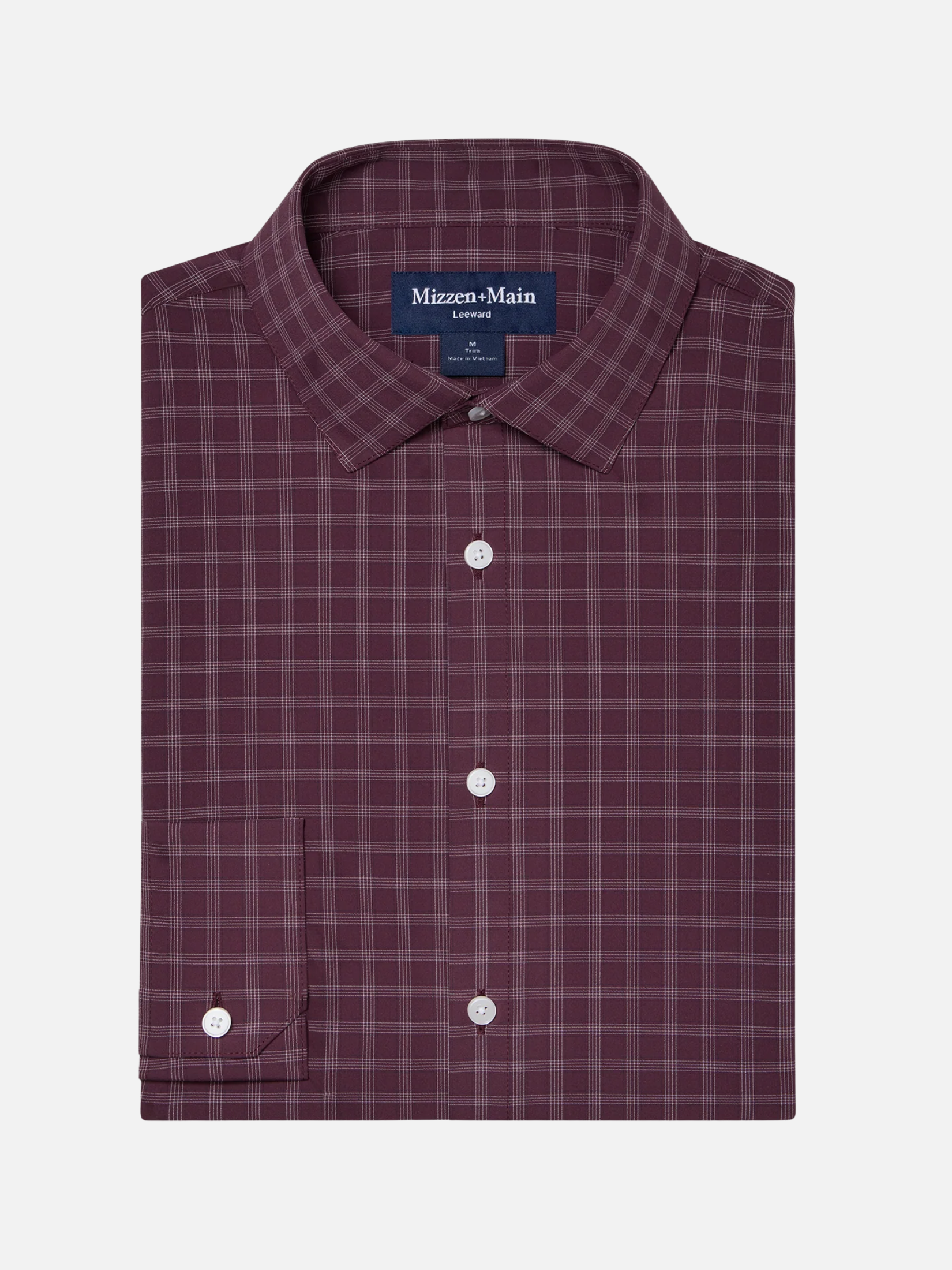 Mizzen + Main Leeward LS Dress Shirt - Merlot Cole Plaid Dry Fit Wrinkle Resistant Button Down Maroon White Mens Shirt