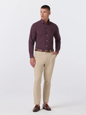 Mizzen + Main Leeward LS Dress Shirt - Merlot Cole Plaid Dry Fit Wrinkle Resistant Button Down Maroon White Mens Shirt with Khakis