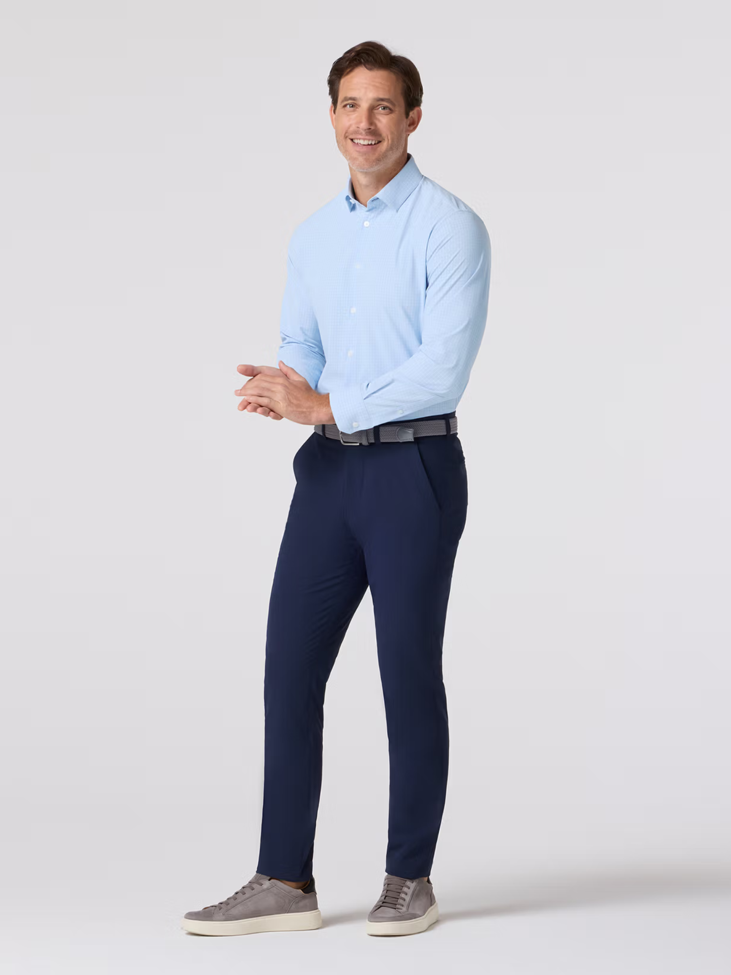 Mizzen + Main Leeward LS Dress Shirt Cloud Blue Mini Grid Kempt Mens Clothing Store Athens Georgia Formal Shirt 