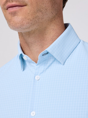 Mizzen + Main Leeward LS Dress Shirt Cloud Blue Mini Grid Kempt Mens Clothing Store Athens Georgia Formal Shirt 