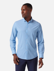 Mizzen + Main Leeward No Tuck Long Sleeve LS Dress Shirt Collared Button Down Provence Blue Circle Print Pattern For Men Athens GA Georgia Kempt Menswear Store Near Me