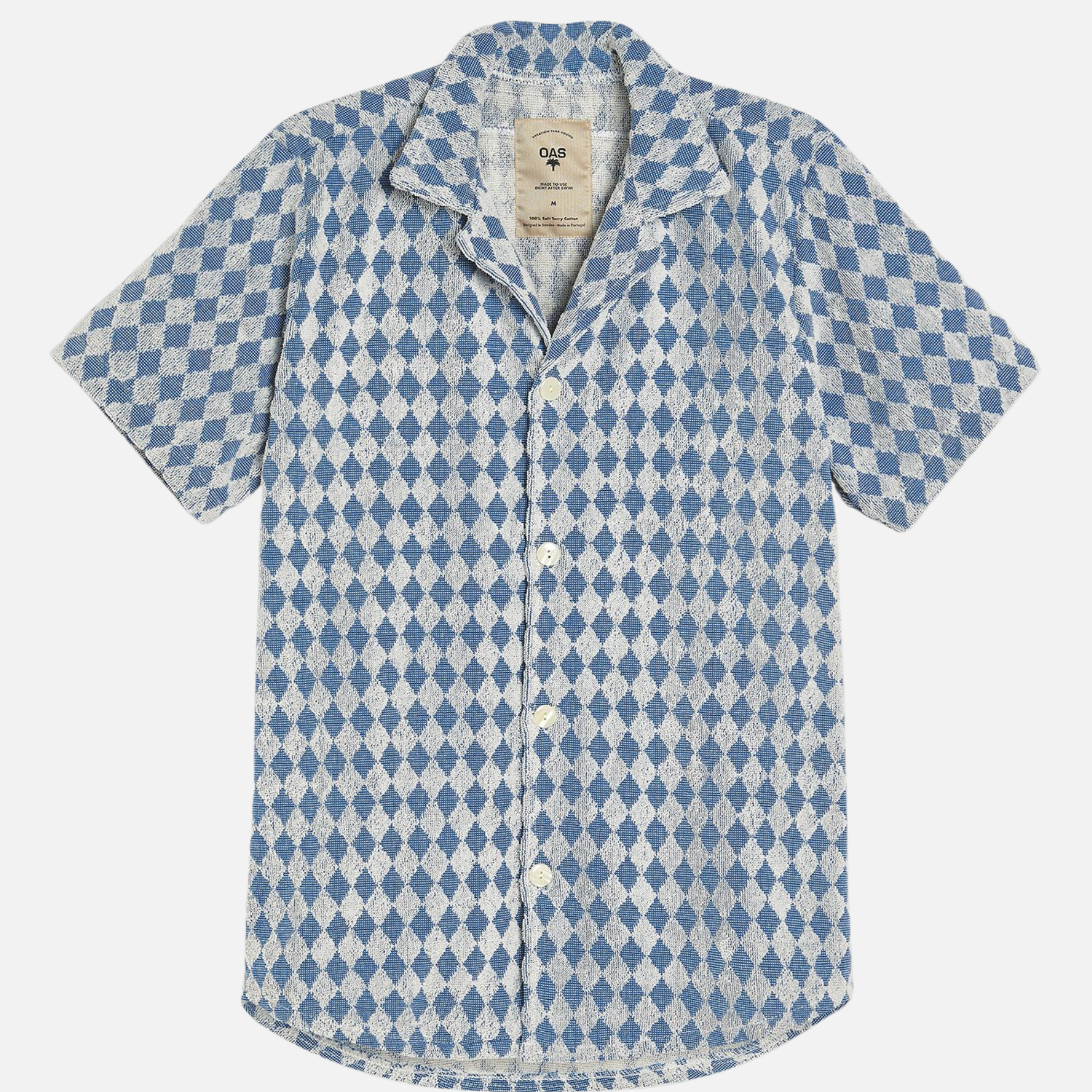 OAS Diamond Cuba Terry Shirt Navy Blue Short Sleeve Collared Button Up Terry Terrycloth Textured Men’s Tops for Men Summer Vacation Outfits Athens GA Georgia Kempt Menswear Store Near Me 