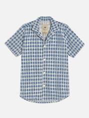 OAS Diamond Cuba Terry Shirt Navy Blue Short Sleeve Collared Button Up Terry Terrycloth Textured Men’s Tops for Men Summer Vacation Outfits Athens GA Georgia Kempt Menswear Store Near Me 