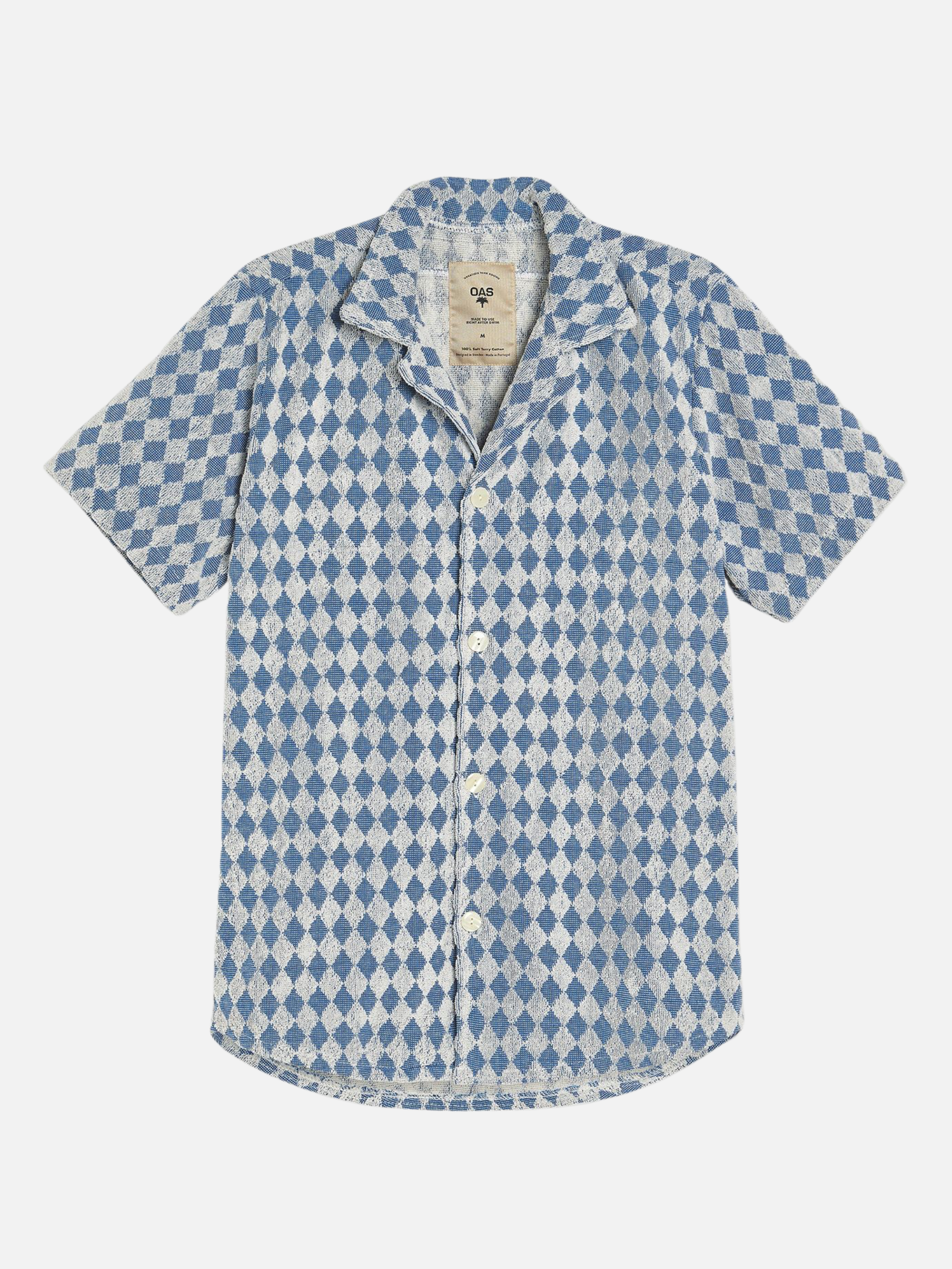 OAS Diamond Cuba Terry Shirt Navy Blue Short Sleeve Collared Button Up Terry Terrycloth Textured Men’s Tops for Men Summer Vacation Outfits Athens GA Georgia Kempt Menswear Store Near Me 
