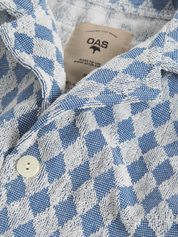 OAS Diamond Cuba Terry Shirt Navy Blue Short Sleeve Collared Button Up Terry Terrycloth Textured Men’s Tops for Men Summer Vacation Outfits Athens GA Georgia Kempt Menswear Store Near Me 