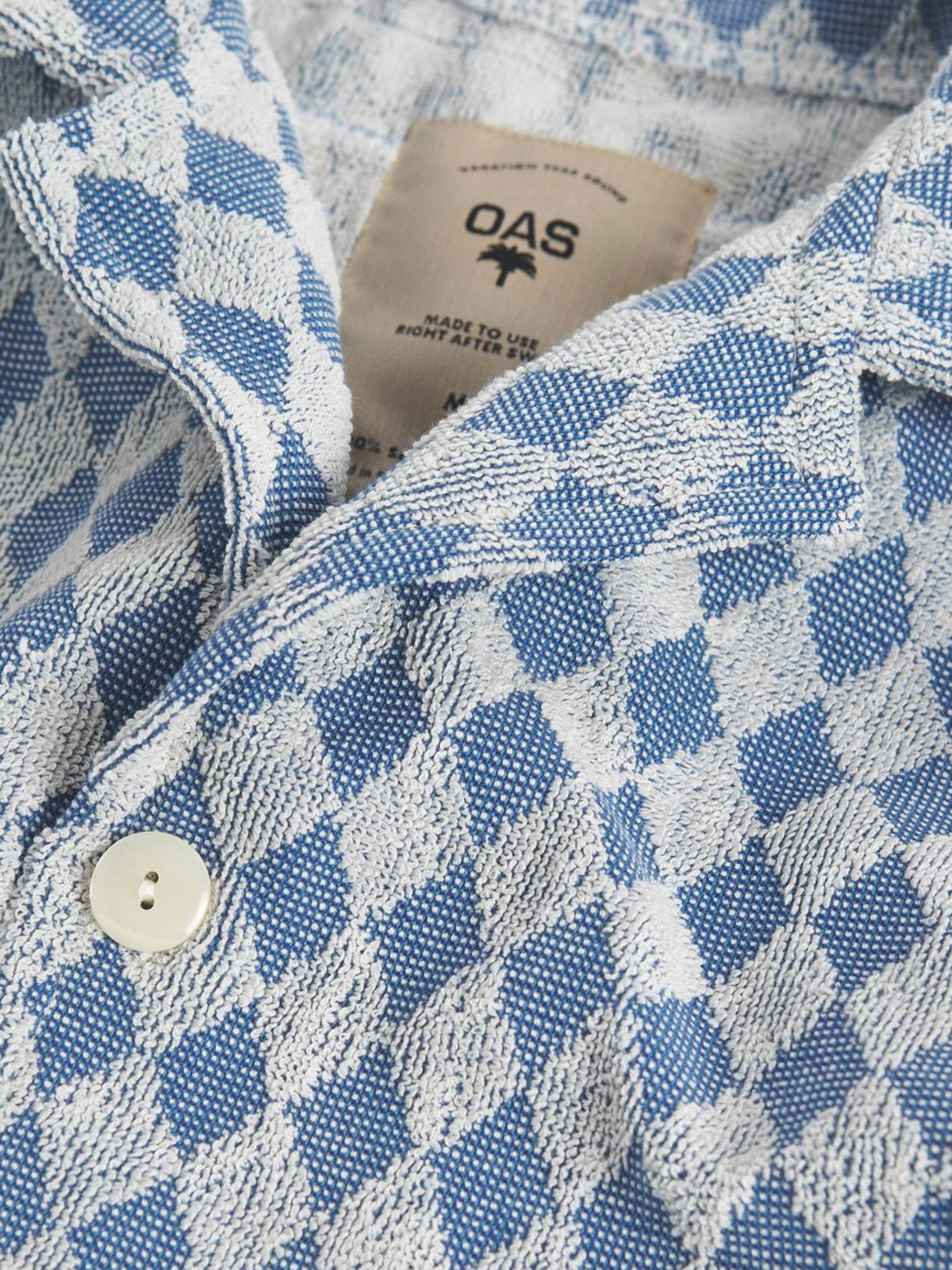 OAS Diamond Cuba Terry Shirt Navy Blue Short Sleeve Collared Button Up Terry Terrycloth Textured Men’s Tops for Men Summer Vacation Outfits Athens GA Georgia Kempt Menswear Store Near Me 