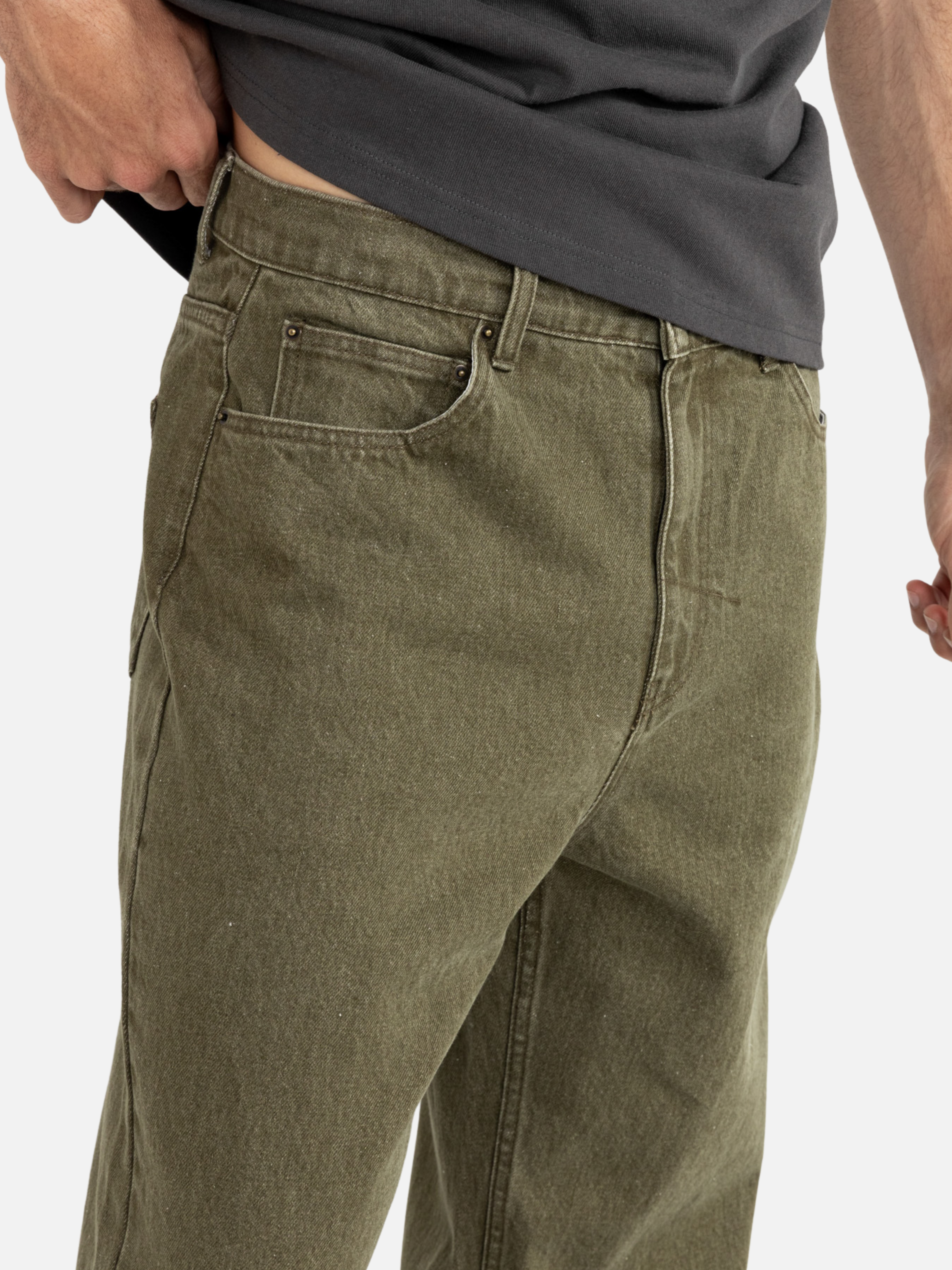 Rhythm Essential Jean Washed Olive Green Men’s Fall Winter Jeans for Men Relaxed Baggy Fit Athens GA Georgia Kempt Menswear Store Near Me