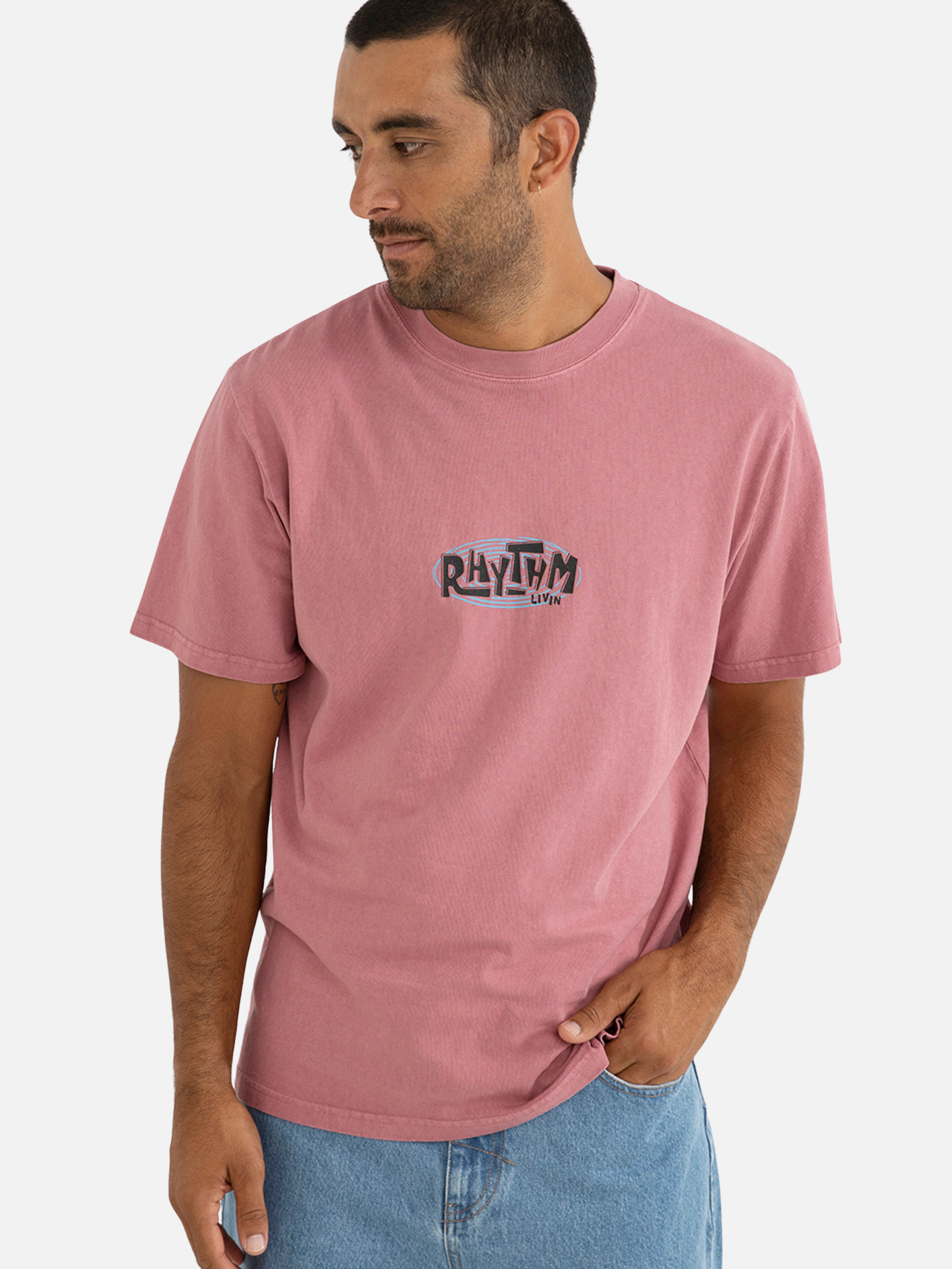 Rhythm Loop Vintage Fit Graphic Tee T-Shirt Chest Graphic Fig Pink SS Short Sleeve Men’s Tops for Men Athens GA Georgia Kempt Menswear Store Near Me