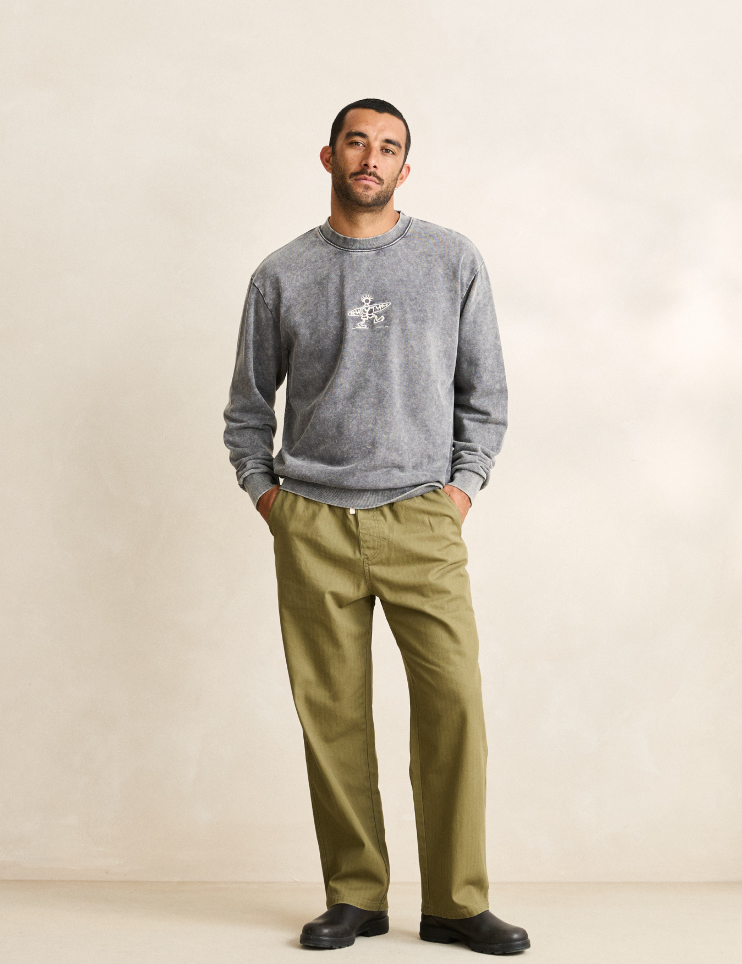 Rhythm Essential Herringbone Jam Pant Olive Drawstring relaxed pant Athens GA Kempt Mens Store