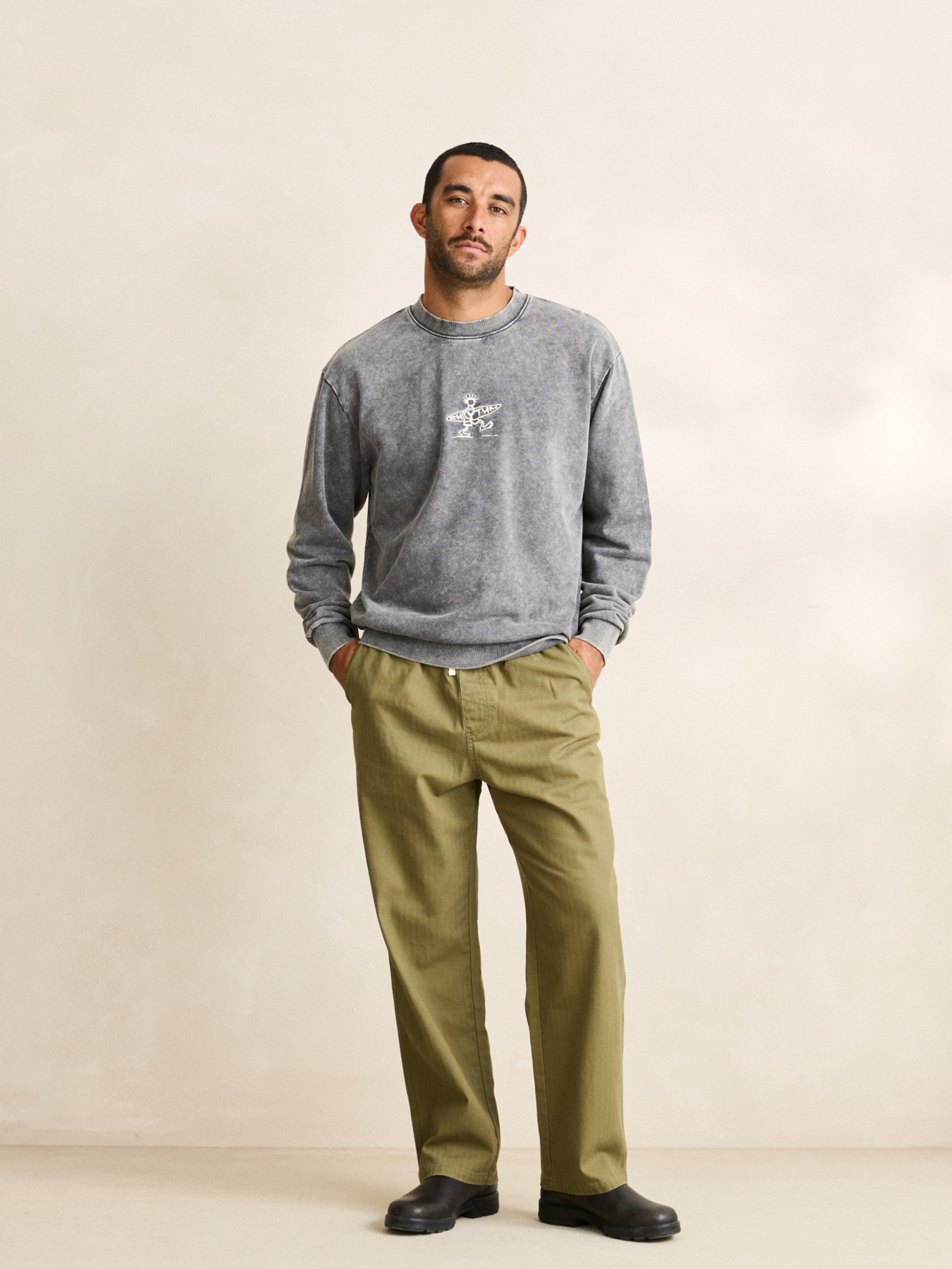 Rhythm Essential Herringbone Jam Pant Olive Drawstring relaxed pant Athens GA Kempt Mens Store