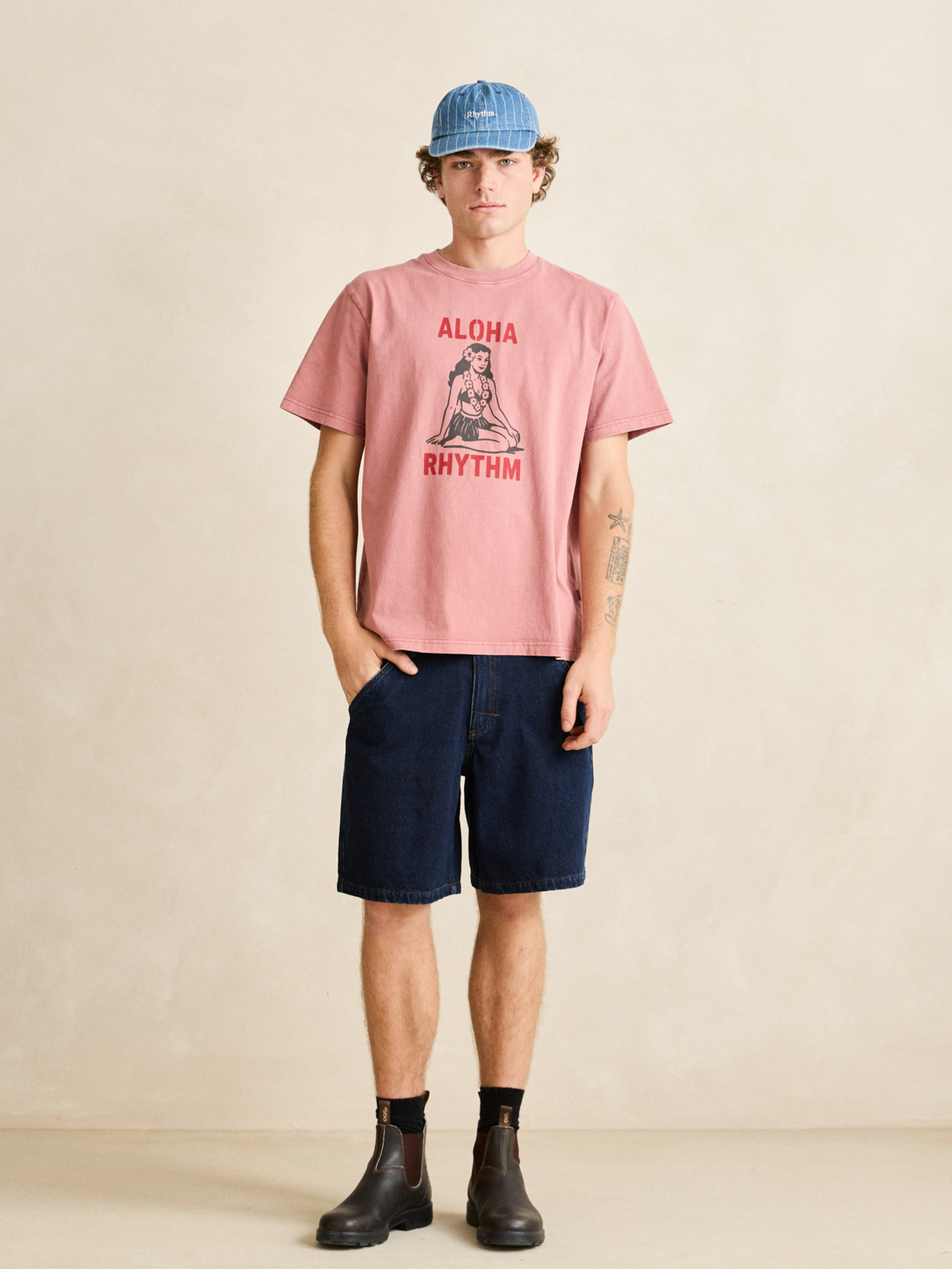 Rhythm Essential Pin Stripe Striped Denim Cap Hat Hats for Men Spring Summer Accessories for Guys Men’s Hat Washed Indigo Blue Denim Athens GA Georgia Kempt Menswear Store Near Me