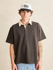 Rhythm KOA SS Rugby Polo Charcoal Grey White Collar Short Sleeve Polo Collared Shirt for Guys Summer Rugby Outfit Athens GA Georgia Kempt menswear Store NEar Me