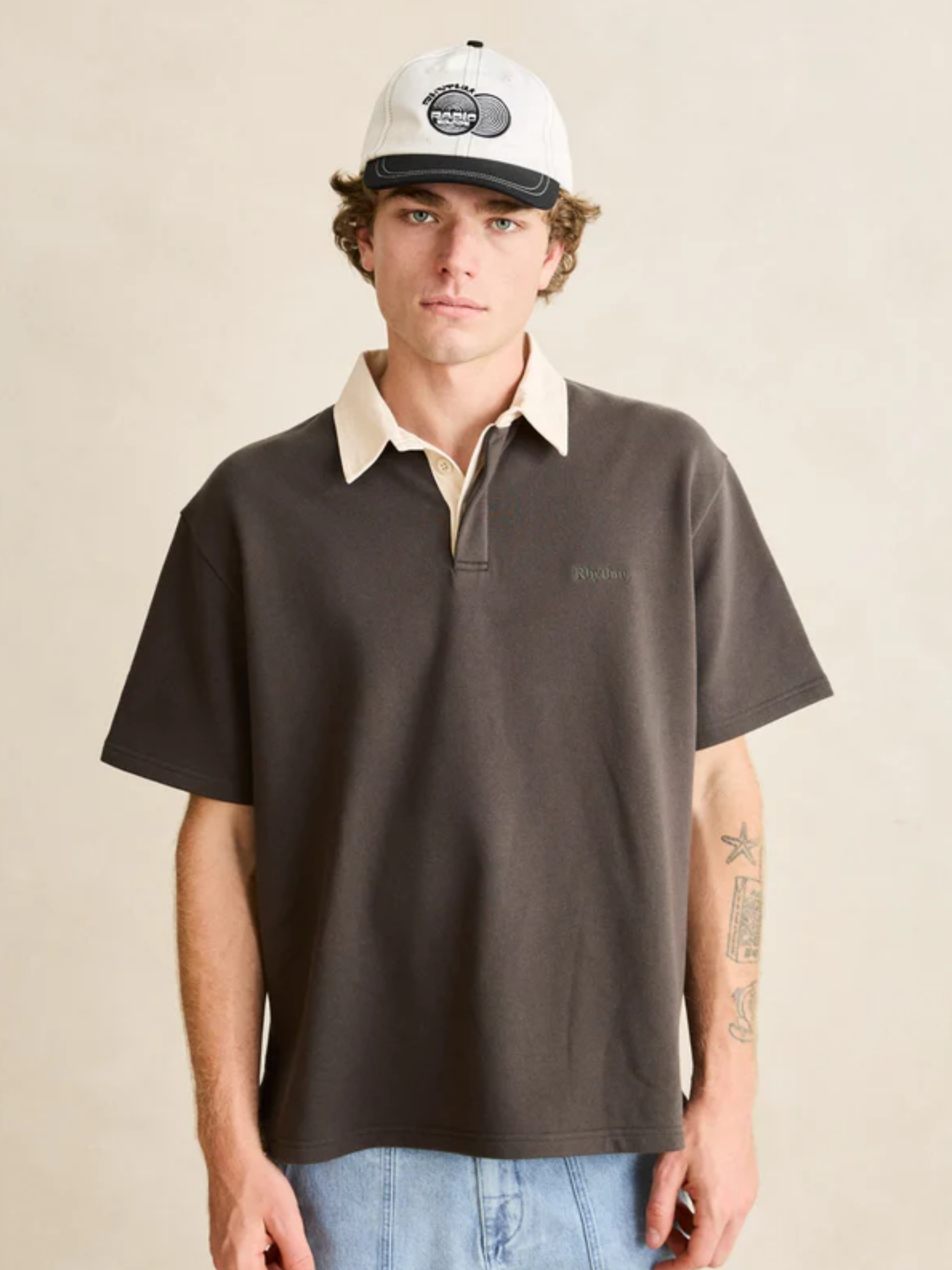 Rhythm KOA SS Rugby Polo Charcoal Grey White Collar Short Sleeve Polo Collared Shirt for Guys Summer Rugby Outfit Athens GA Georgia Kempt menswear Store NEar Me