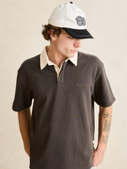 Rhythm KOA SS Rugby Polo Charcoal Grey White Collar Short Sleeve Polo Collared Shirt for Guys Summer Rugby Outfit Athens GA Georgia Kempt menswear Store NEar Me
