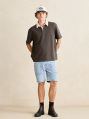 Rhythm KOA SS Rugby Polo Charcoal Grey White Collar Short Sleeve Polo Collared Shirt for Guys Summer Rugby Outfit Athens GA Georgia Kempt menswear Store NEar Me
