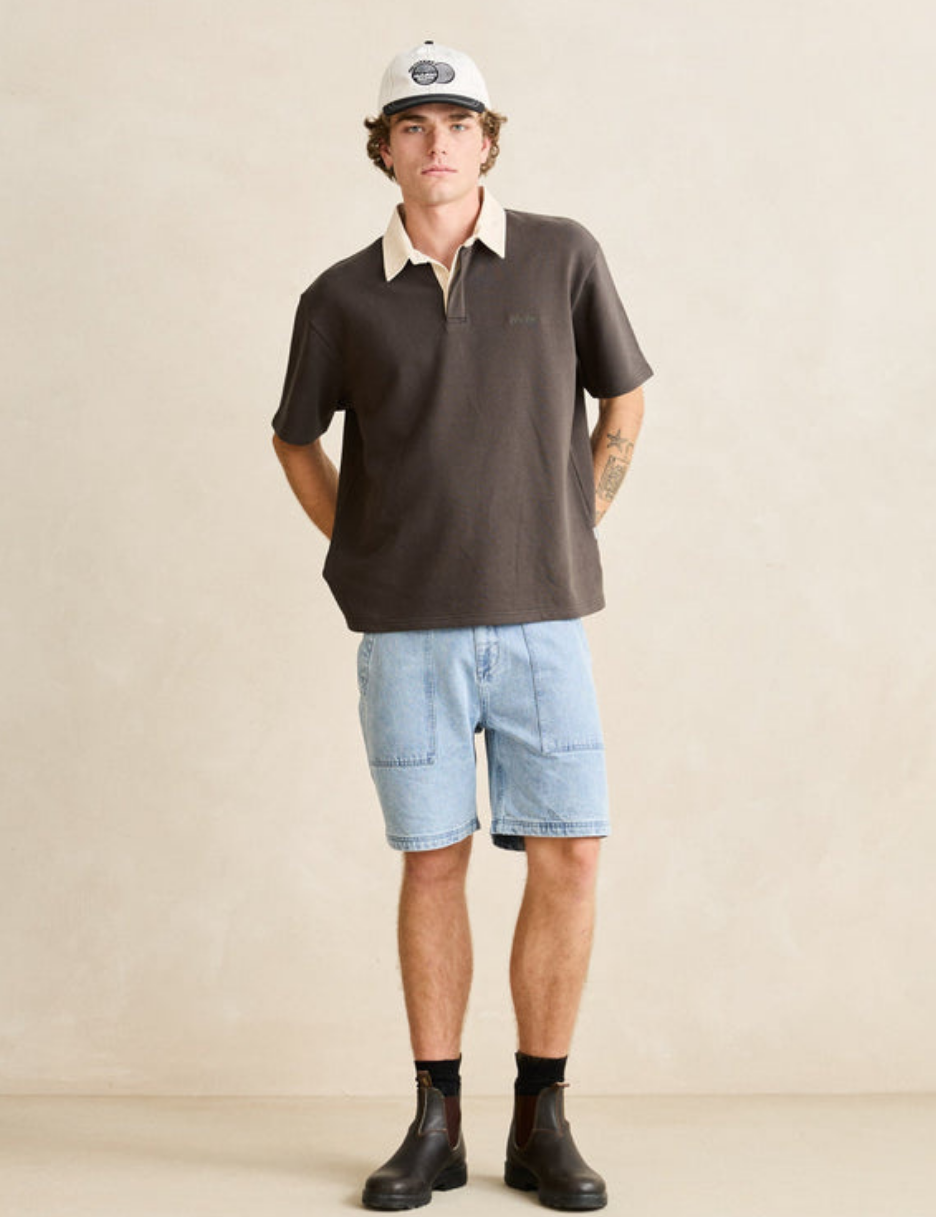 Rhythm KOA SS Rugby Polo Charcoal Grey White Collar Short Sleeve Polo Collared Shirt for Guys Summer Rugby Outfit Athens GA Georgia Kempt menswear Store NEar Me