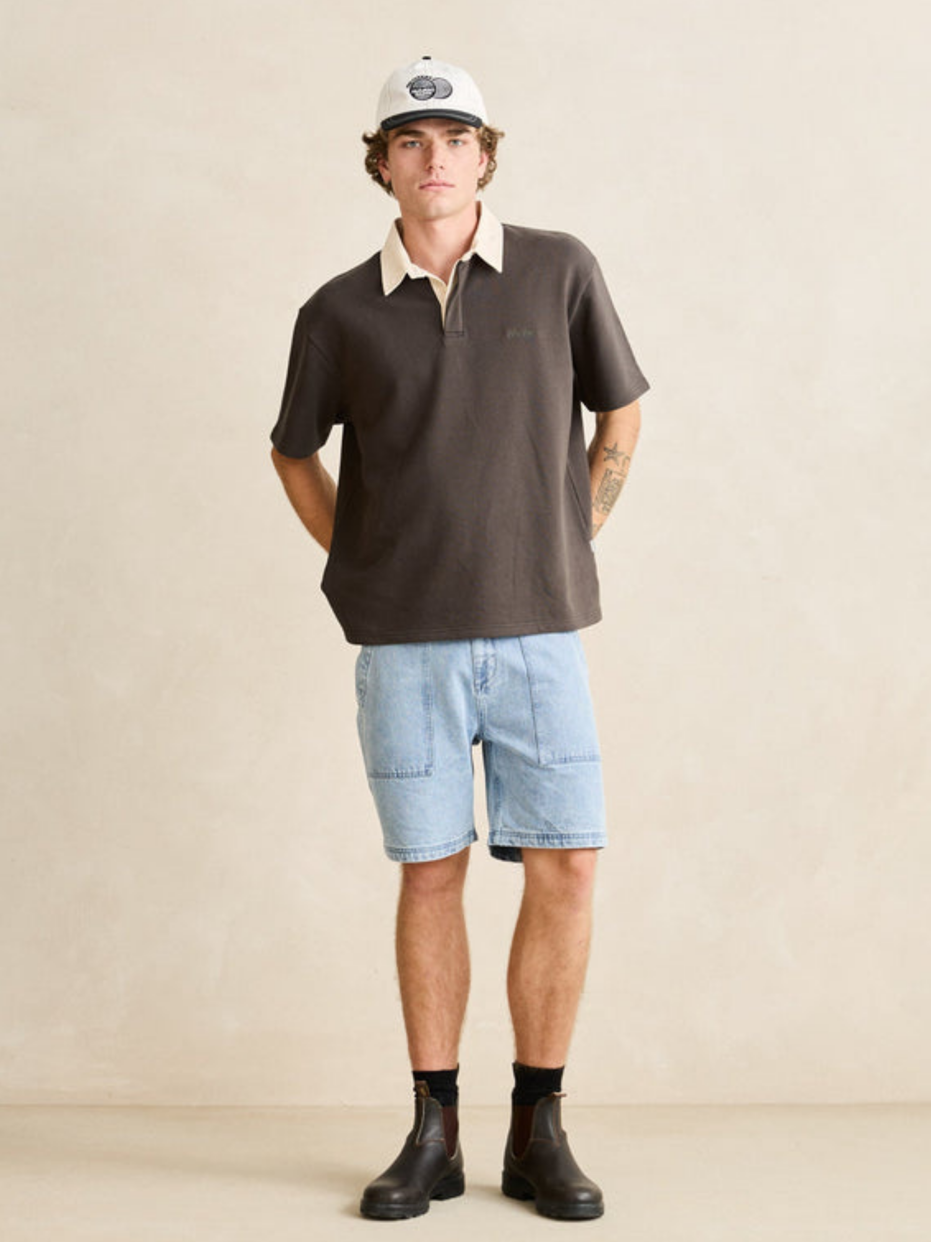 Rhythm KOA SS Rugby Polo Charcoal Grey White Collar Short Sleeve Polo Collared Shirt for Guys Summer Rugby Outfit Athens GA Georgia Kempt menswear Store NEar Me